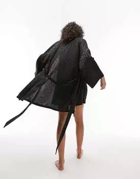 Черный жаккардовый халат Topshop с цветочным принтом