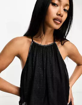 Черный жаккардовый комбинезон в стиле добби River Island