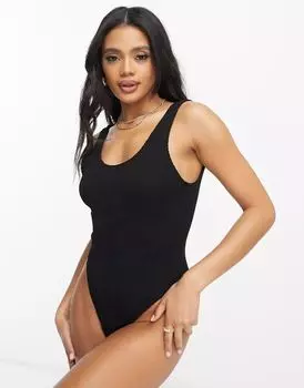 Черный жатый купальник с низкой спинкой ASOS Amy