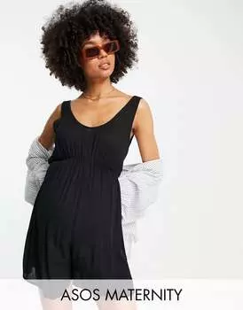 Черный жатый пляжный комбинезон ASOS DESIGN Maternity