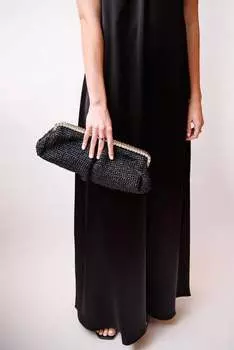 Черный женский длинный клатч из рафии Btb Los Angeles, черный
