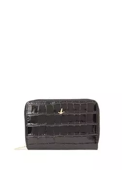 Черный женский кожаный кошелек с рисунком крокодила Beymen