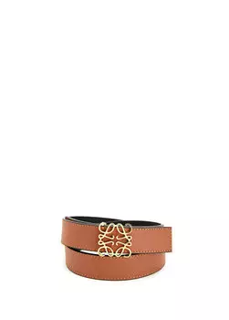 Черный женский кожаный ремень с двусторонним логотипом желто-коричневого цвета Loewe