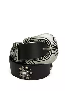 Черный женский кожаный ремень со звездами Academia
