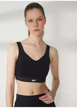 Черный женский спортивный бюстгальтер с круглым вырезом Reebok