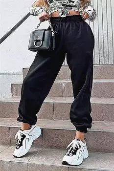 Черный женский спортивный костюм оверсайз на эластичных штанинах MG324 MADMEXT