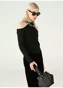 Черный женский свитер простой вязки с полуводолазкой и узором Black On Black