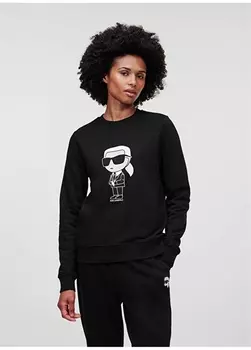 Черный женский свитшот с круглым вырезом и принтом Karl Lagerfeld