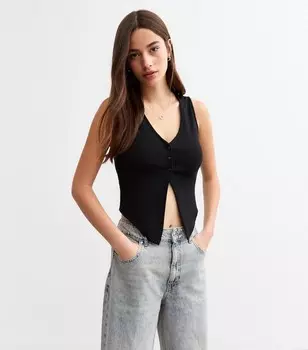 Черный жилет из хлопковой смеси с разрезом спереди и жилет-жилет New Look, черный