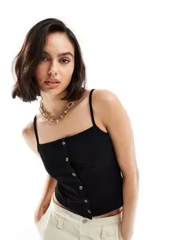 Черный жилет на бретельках с роговыми пуговицами ASOS DESIGN