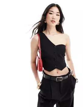 Черный жилет на одно плечо Bershka