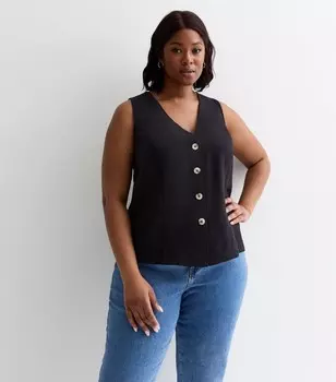 Черный жилет на пуговицах спереди Curves New Look, черный