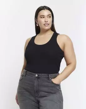 Черный жилет с контрастным овальным воротником River Island plus
