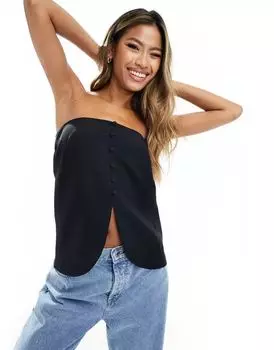 Черный жилет с вырезом кармен и планкой на пуговицах ASOS