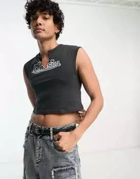 Черный жилет с вырезом спереди и логотипом COLLUSION