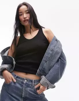 Черный жилет в рубчик с v-образным вырезом Topshop