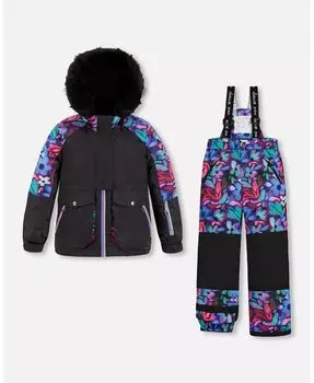Черный зимний комбинезон из двух частей с абстрактным цветочным принтом для девочек-подростков Deux par Deux, мультиколор
