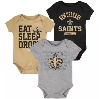 Черный/золотой комплект боди для новорожденных и младенцев New Orleans Saints Eat Sleep Drool Football, комплект из трех предметов Outerstuff