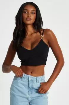 Черный золотой топ на бретельках QUIZ Clothing