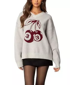 Cherry 3 свитер свободного кроя с V-образным вырезом Edikted, серый