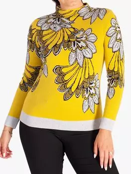 chesca Джемпер с высоким воротником и цветочным принтом, Цитрусовый/Мульти