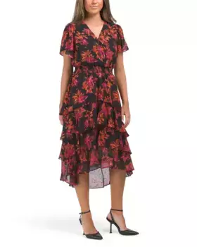 Четырехъярусное многослойное платье с V-образным вырезом Vince Camuto, черный