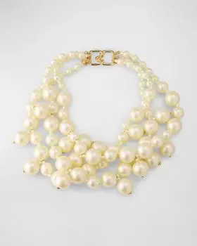 Четырехрядное светлое колье Cultura с жемчужными кластерами Kenneth Jay Lane, цвет Pearl