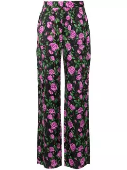 Chiara Ferragni атласные брюки с цветочным принтом, черный