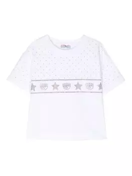 Chiara Ferragni футболка со стразами и декором Eyelike, белый