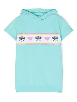 Chiara Ferragni Kids платье Eyelike с капюшоном, синий