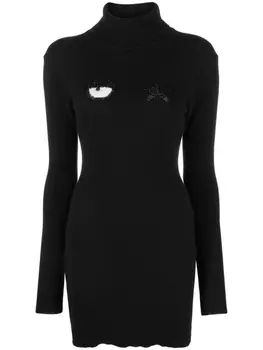 Chiara Ferragni платье с длинными рукавами и вышивкой, черный