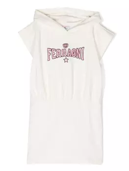 Chiara Ferragni платье с капюшоном и вышитым логотипом, белый