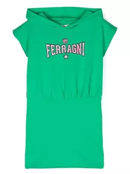 Chiara Ferragni платье с капюшоном и вышитым логотипом, зеленый
