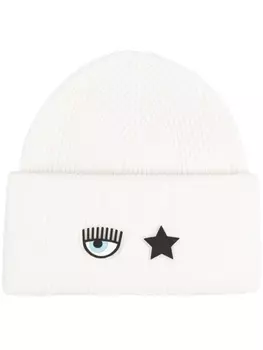 Chiara Ferragni шапка бини в рубчик с нашивками, белый
