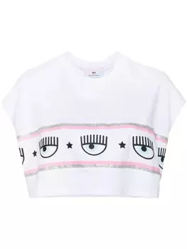 Chiara Ferragni укороченная футболка Eyelike с блестками, белый