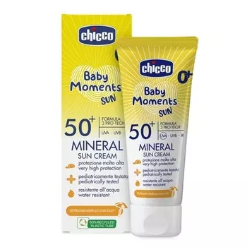 Chicco Минеральный солнцезащитный крем Spf 50+ для детей, водостойкий, отличная защита от UVA, UVB и инфракрасного излучения, 75 мл