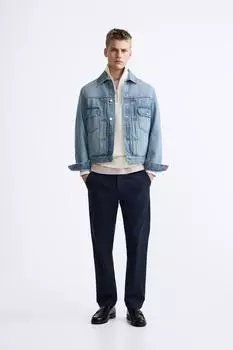 Чиносы с эластичным поясом ZARA, темно-синий