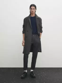 Чиносы узлого кроя в елочку Massimo Dutti, угольный