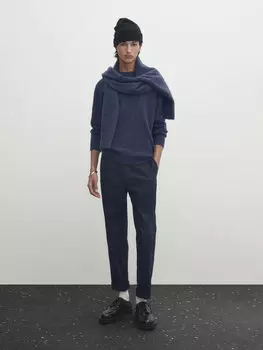 Чиносы узлого кроя в елочку Massimo Dutti, темно-синий