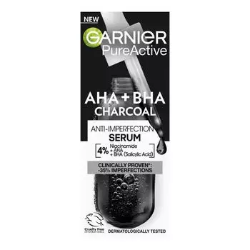 Чистая активная сыворотка для лица с древесным углем ah + bha Garnier, 30 мл