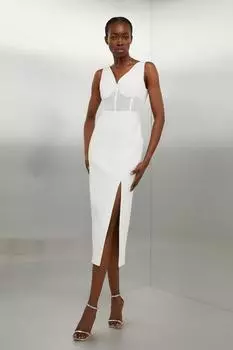 Чистое платье-карандаш с V-образным вырезом и сетчатым вырезом по бокам Karen Millen, белый