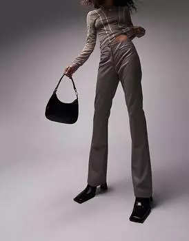 Чистые расклешенные брюки из искусственной кожи с прорезными карманами Topshop серого цвета