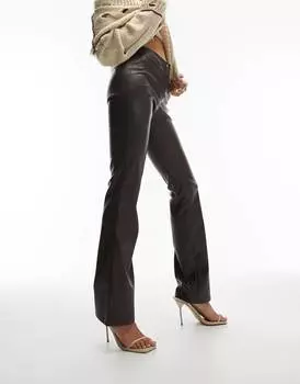 Чистые расклешенные брюки из искусственной кожи Topshop Tall бордового цвета с прорезными карманами