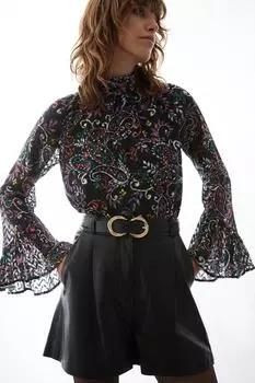 Чистые шорты из натуральной кожи Warehouse, черный