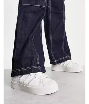 Чистые тройные белые кроссовки на платформе adidas Originals Superstar Bonega