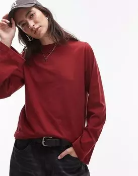 Чистый топ из джерси с длинными рукавами красного цвета Topshop