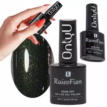 ЧЁРНО-ЗЕЛЕНЫЙ ГИБРИДНЫЙ ЛАК ДЛЯ НОГТЕЙ С БЛЕСТКАМИ УФ-ЛАК OnlyU/L105