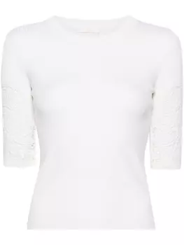 Chlo футболка в рубчик с кружевными вставками, нейтральный цвет