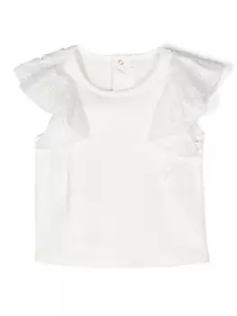 Chlo Kids футболка с цветочной вышивкой, белый