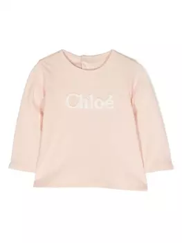 Chlo Kids футболка с длинными рукавами и тисненым логотипом, розовый